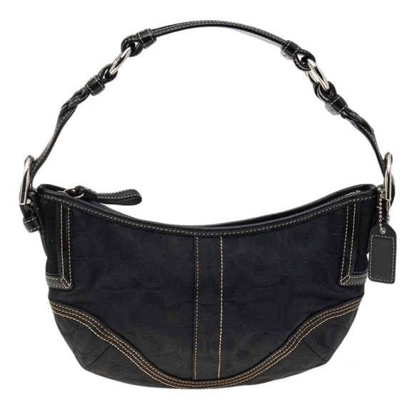 Coach Signature Mini Black Canvas Leather Hobo Shoulder Bag - Picture 12 of 14